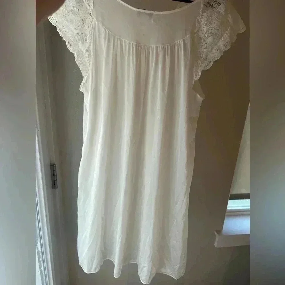 Vintage grannycore coquette ivory bow lace chemise slip dress lingerie nightie - Picture 13 of 13